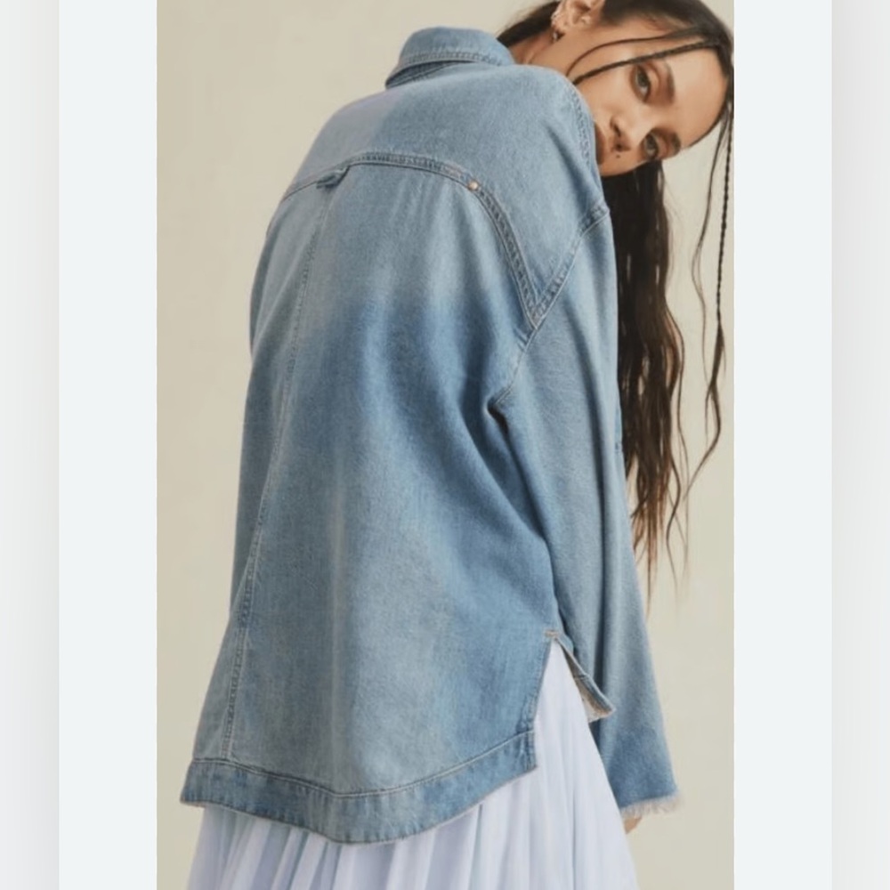 Pilcro Anthropologie Denim Trucker Jacket Boho Grunge Oversized Slouchy Fit
